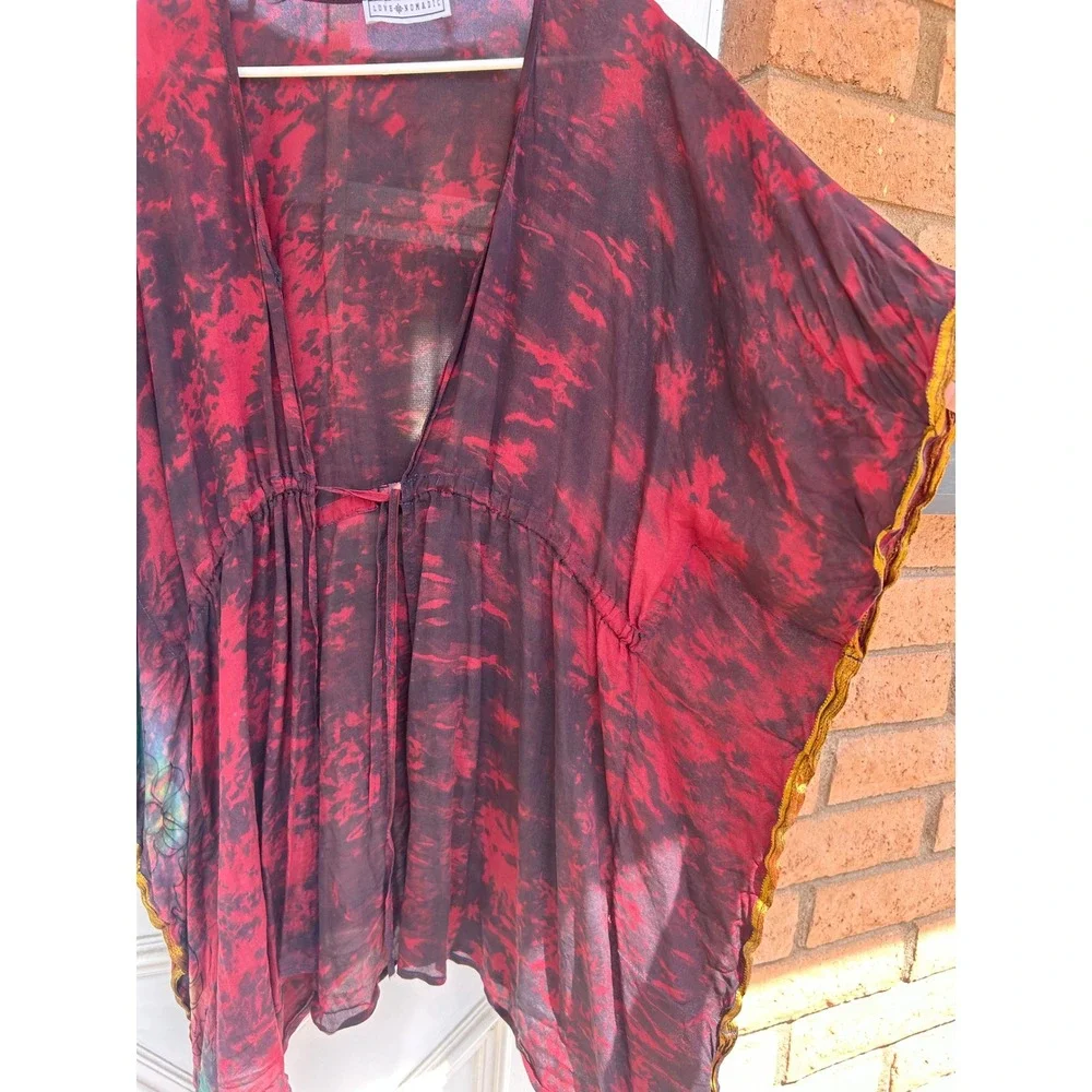 Love Nomadic Multicolor Silk Kimono Wrap Sheer OS Layer‎ Festival Fair Grudge